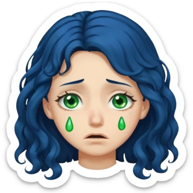 Girl with long  curly dark blue hair, green eyes, and very fair skin.crying sticker