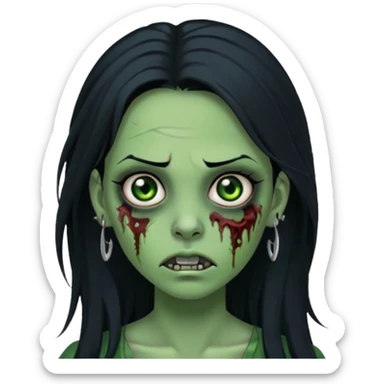 Zombie girl with a facial piercings long black hair green skin sticker
