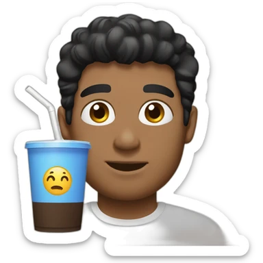 white guy black hair  drinking Beverage Box straw sticker