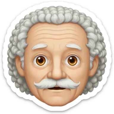 An elderly man emoji fluffy curly white hair, a narrow pointed face, and a thin straight white mustache above his mouth. sticker
