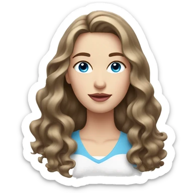 A white woman with a long facewavy medium brown shoulder-length hair, pink lips, and blue eyes, on a white background  sticker