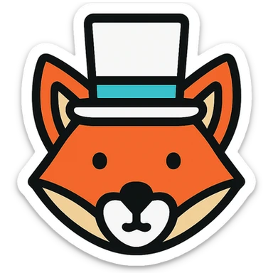 fox wearing a white top hat, lineal color icon style sticker