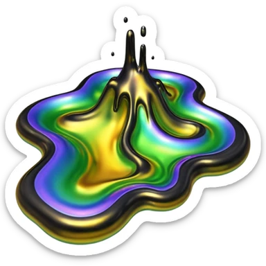 3D render of Oil Slick, toxic waste aesthetic, bubbling liquid, caution metal, industrial warning texture. sticker
