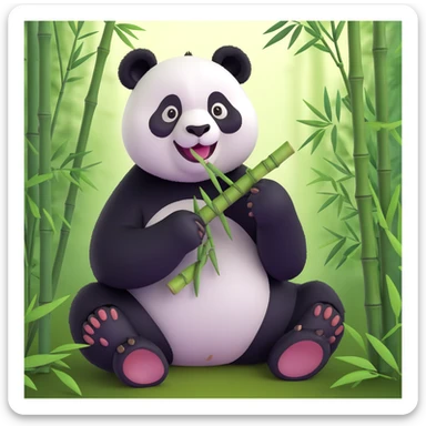 panda eating bamboo in forrest background, close up pose sticker