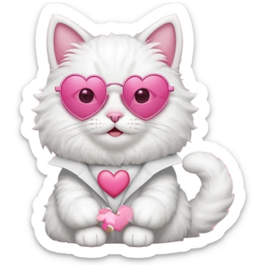 a cute white cat wearing heart sunglasses while smilling sticker