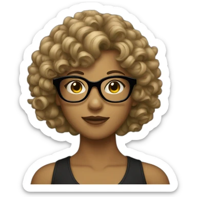 tan girl with curly hair bangs and black glasses sticker