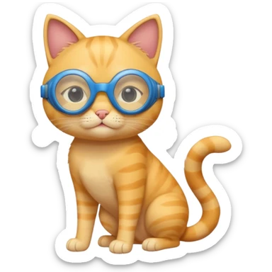 cute yellow lazy cat with full body with blue goggles and no clothes sticker