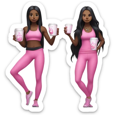 Yoga catgirl snakegirl with coffee black long hair gothic full body pink sport  sticker