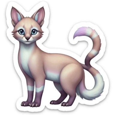 iridescent pastel white divine exotic cute cool beautiful shiny beautiful fantasy-caracal-civet-genet-sergal-vernid-Cacomistle-oncilla-animal-Fakémon-hybrid-fursona (full body) sticker