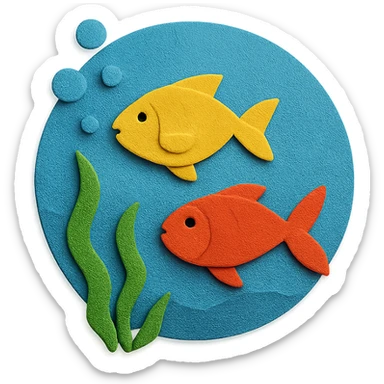 underwater ocean scene with fish, seaweed, and bubbles in vibrant colors in paper-craft style sticker
