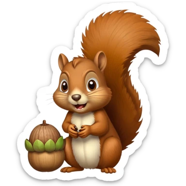 Squirrel with drool coming from mouth, hungry face, eyes fixed on acorn sticker