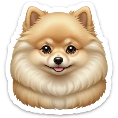 Cinematic Noble Cream Pomeranian Portrait Emoji, Poised and regal, with a compact, fluffy build and a pristine, well-groomed cream Fur, deep-set soulful dark eyes, Simplified yet sharp and sophisticated features, highly detailed, glowing with a soft, dignified glow, high shine, intelligent and spirited, stylized with an air of elegance, focused and attentive, soft glowing outline, capturing the essence of a watchful and confident companion, so majestic it feels as though it could prance out of the screen with effortless authority! sticker