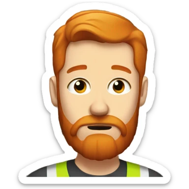 Sad bearded redhead man in warehouse sticker