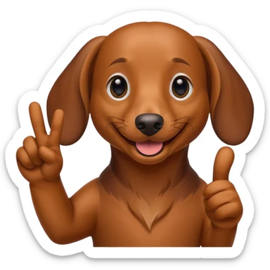 Create a dachshund showing a victory sign with his fingers sticker