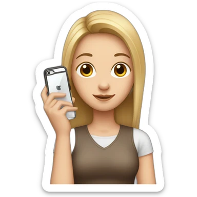 white girl brown straight hear with phone in her arm sticker