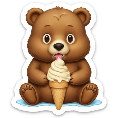 brown bear eating ice cream sticker