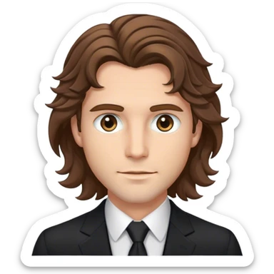 Groom brown mid length wavy hair, black suite, grey eyes sticker