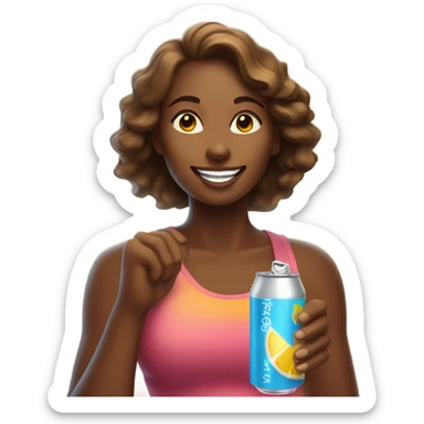 Woman drinking energy with sunshine  sticker