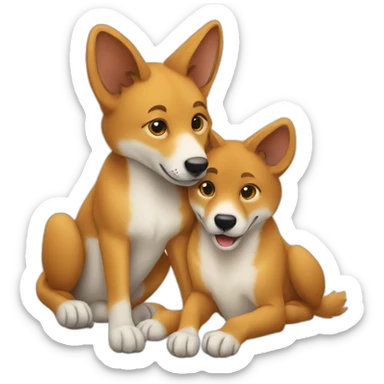 A dingo hugging a dingo pup sticker