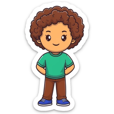 character with curly brown hair, brown eyes, brown skin sticker