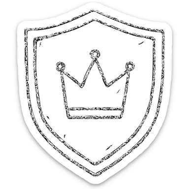 minimalist hand-drawn outlined icon of a shield, crown, or DM screen with DnD/RPG hint, very worn and distressed effect sticker