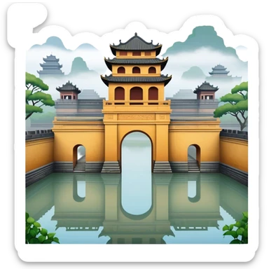 Cinematic Realistic Imperial City of Hue Landmark Emoji, capturing the ancient citadel’s weathered walls, intricate gates, and traditional Vietnamese architecture, surrounded by a misty, tranquil moat. sticker