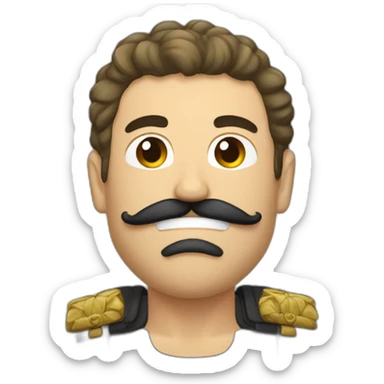 Homme avec les cheveux plat et un moustache rectangulaire noir avec des habit de guerre sticker