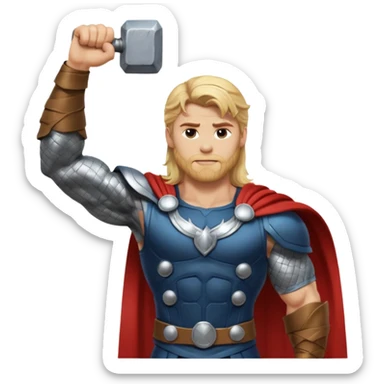 The hero Thor proudly holds justice in his raised hand. sticker