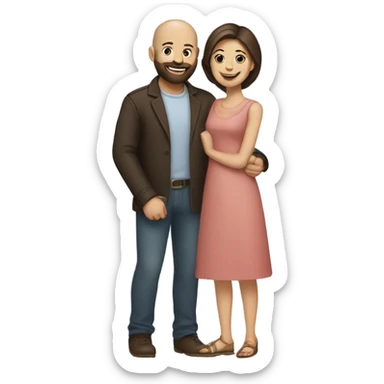 Brunette woman and bald man with beard holding hands  sticker