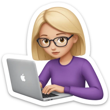 create an emoji where a girl is reading or working on laptop for focus task sticker