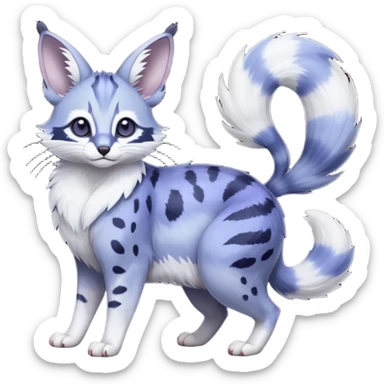  dull-colored gloomy-dark-deep-grayish-indigo-violet-gradients ghostly spectral spooky fur with random dark markings beautiful elegant pretty precious cute  Fakémon-Pokémon-opossum-feline-serval-caracal-chinchilla-Minccino-hybrid-creature with a big fluffy bushy striped tail (full body) sticker