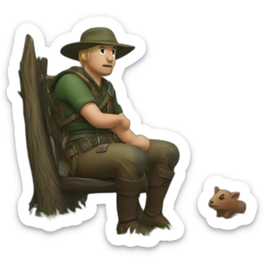 Hunter seat on dead wild boar sticker