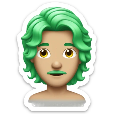 white transgender man with green mullet and a mustache and makeup sticker