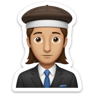 Man with a long nose wearing a suit and kippah, he has long brown hair sticker