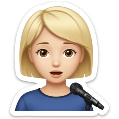 Crea una chica cantando con pelo rubio corto con ojos cafes  sticker