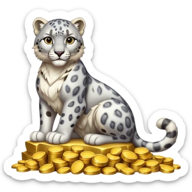 muscular snow leopard symbol of Kazakhstan sitting on pile of gold sticker