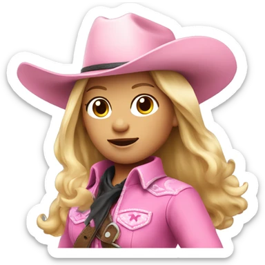 Blonde hair girl in pink cowboy outfit riding a horse sticker