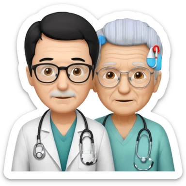 doctor black hair helping to a old man  sticker