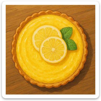 lemon tart viewed from above, realistic, detailed, Ghibli style sticker