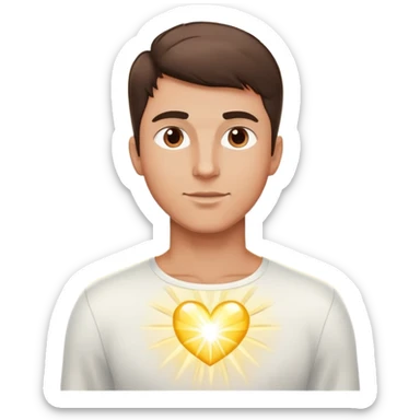 White brunette man standing with rays of light Hearts sticker