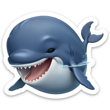 Cinematic Cute Yawning Humpback Whale Portrait Emoji, Head tilted slightly with a dramatic, wide-open yawn, showcasing a massive yet gentle blue-gray body with gently rippling baleen plates and sleepy, half-closed eyes, Simplified yet irresistibly adorable features, highly detailed, glowing with a soft, cozy marine glow, high shine, relaxed yet expressive, stylized with a dash of whimsical deep-sea charm, soft glowing outline, capturing the essence of a drowsy yet affectionate humpback whale that appears ready to drift into a deep-sea slumber! sticker