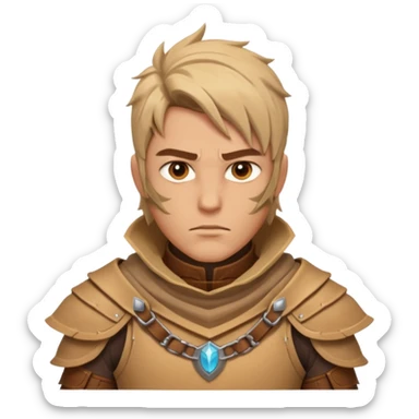 desert warrior portrait, head and shoulders only, sandy cloak collar, leather armor, intense eyes, desert fighter vibe, 3D cartoon, mobile game icon style, clean background, no text, no watermark
 sticker
