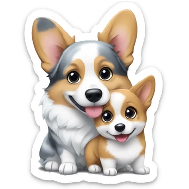 Corgi embark and blue Merle corgi hugging  sticker