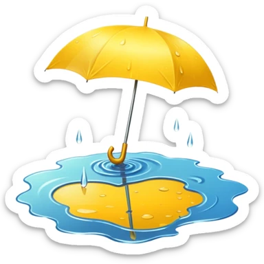 Yellow umbrella in puddle reflection, Lost Umbrella. sticker
