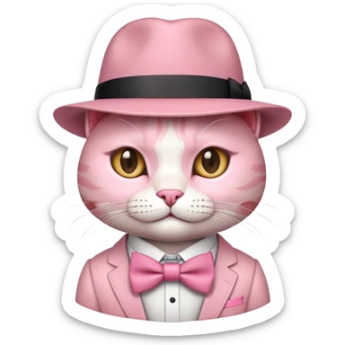 cute pink cat mafia boss with fedora hat and bow tie sticker