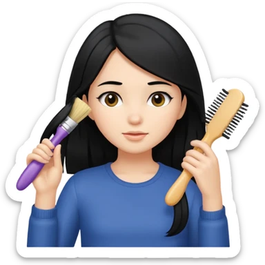A girl with black hair brushing her hair sticker