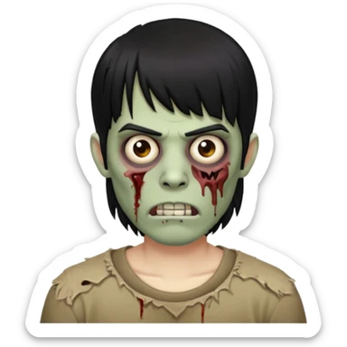 homem zombie de franja, cabelo preto, uma ponta maior da franja e o resto do cabelo picotado, cabelo médio e com piercing no septo sticker