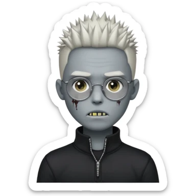 zombie boy with spiky emo hair and black quarter zip shirt and round  and glasses  sticker