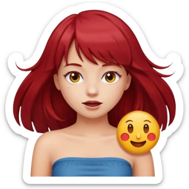 girl with long dark red hair and and bangs in a tube top emoji sticker