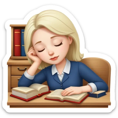 Woman teacher dozing off at desk with open book sticker